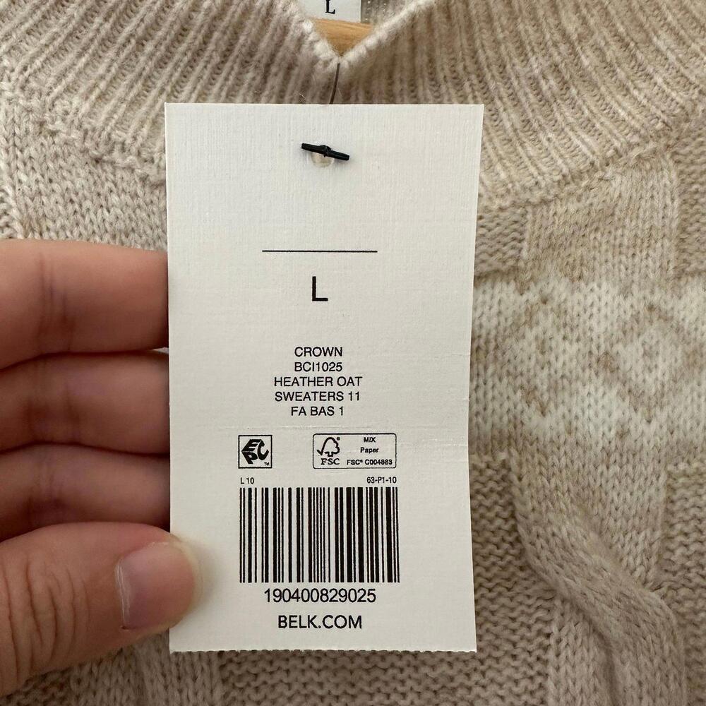 L Women’s Crown & Ivy Long Sleeve Knit Sweater Beige Cream NWT - Picture 5 of 5